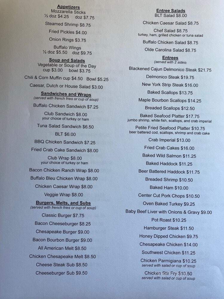 Dunlap's Restaurant & Bakery - Gettysburg, PA menu_pic