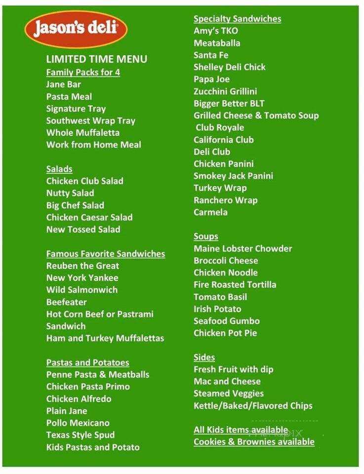 Jason's Deli - Edinburg, TX menu_pic