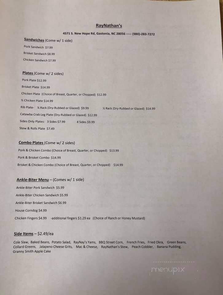 RayNathan's - Gastonia, NC menu_pic