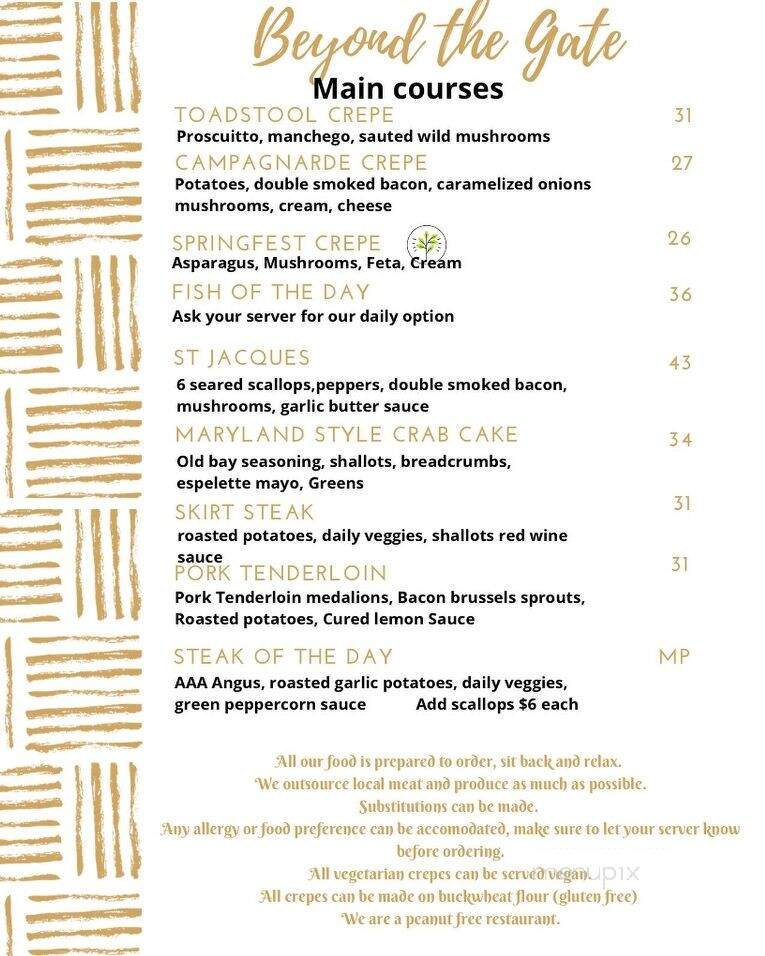 Beyond The Gate - Shelburne, ON menu_pic