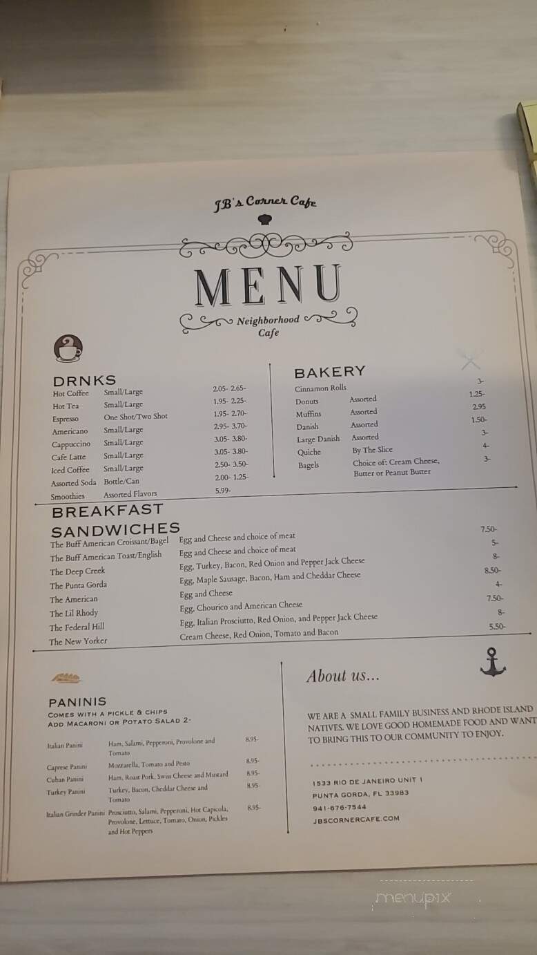 JB's Corner Cafe - Punta Gorda, FL menu_pic