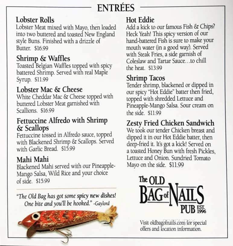 Old Bag of Nails - Pickerington, OH menu_pic