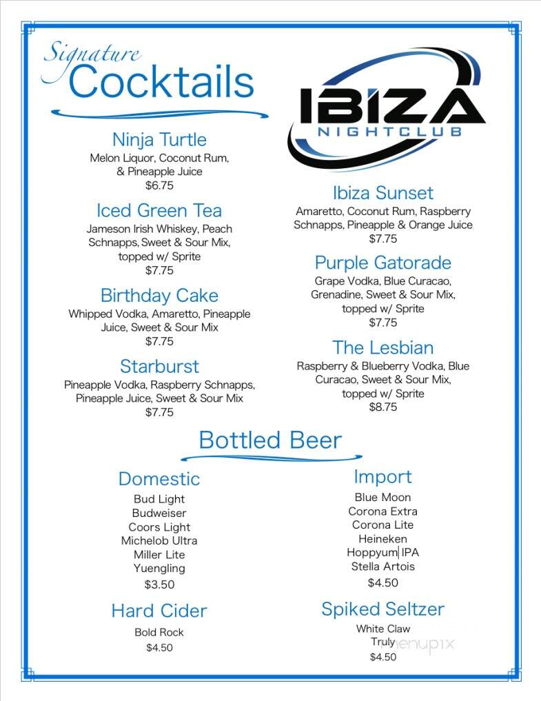 Ibiza Nightclub - Wilmington, NC menu_pic