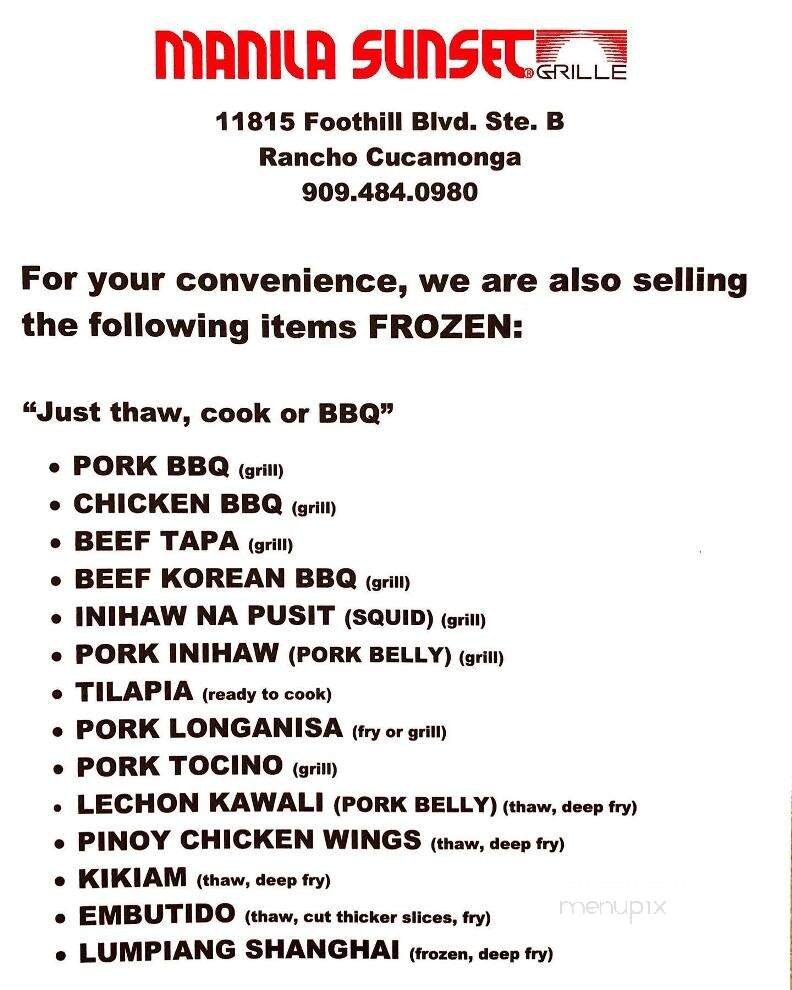 Manila Sunset Grille - Rancho Cucamonga, CA menu_pic