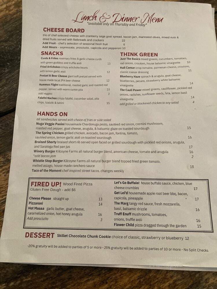 The Saratoga Winery - Saratoga Springs, NY menu_pic