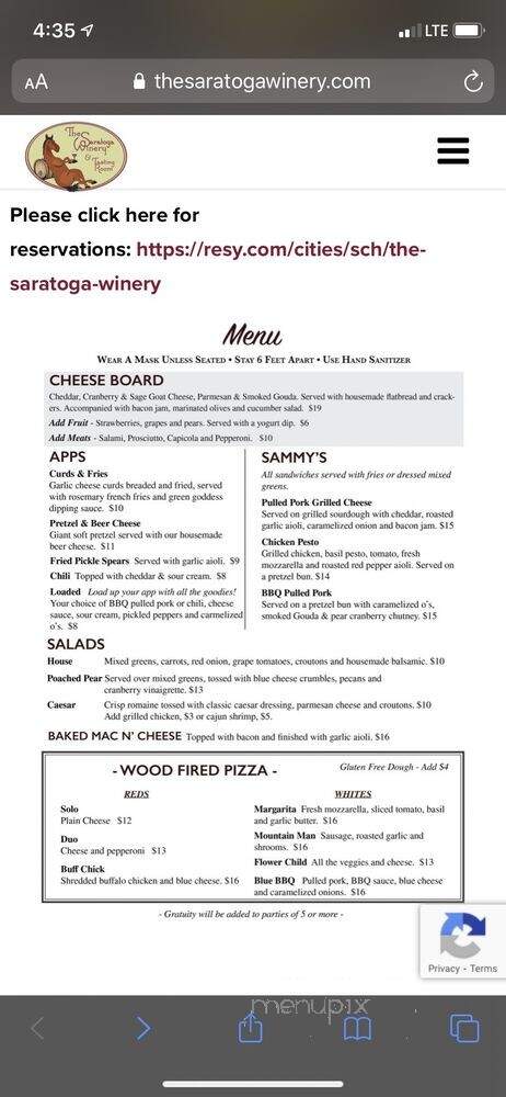 The Saratoga Winery - Saratoga Springs, NY menu_pic