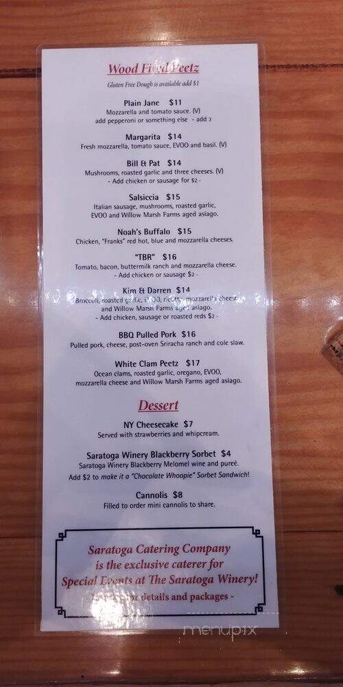 The Saratoga Winery - Saratoga Springs, NY menu_pic