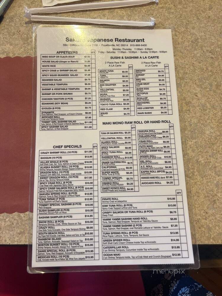 Sakura Restaurant - Fayetteville, NC menu_pic