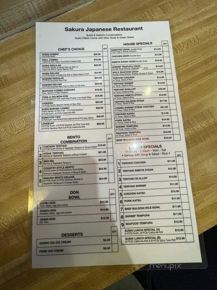 Sakura Restaurant - Fayetteville, NC menu_pic