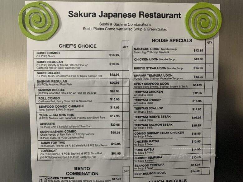 Sakura Restaurant - Fayetteville, NC menu_pic