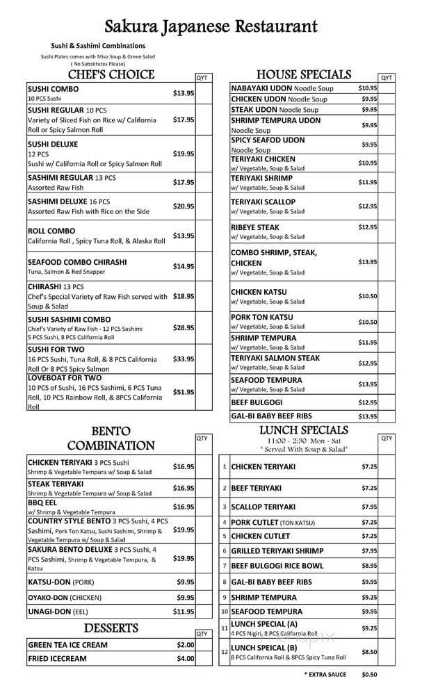Sakura Restaurant - Fayetteville, NC menu_pic