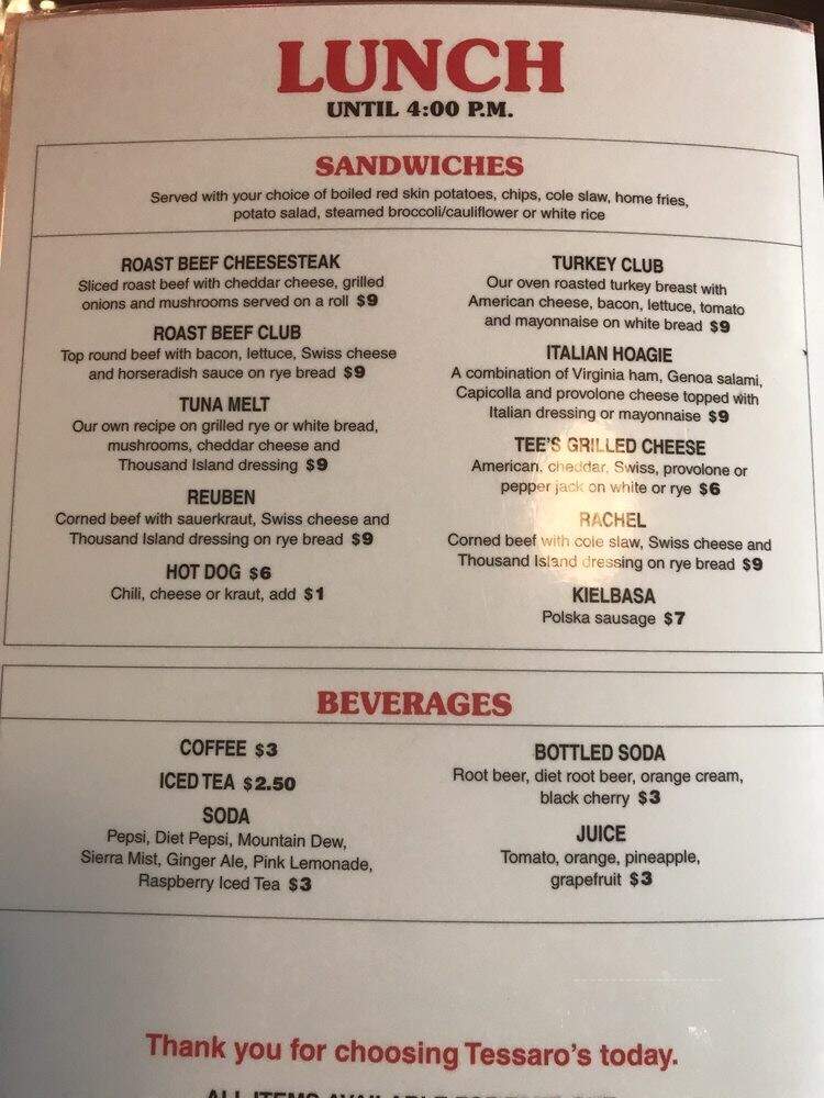 Tessaro's - Pittsburgh, PA menu_pic