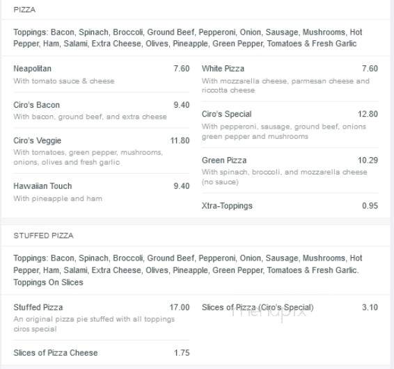 Ciro's Pizza - Stanley, VA menu_pic