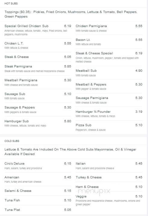 Ciro's Pizza - Stanley, VA menu_pic