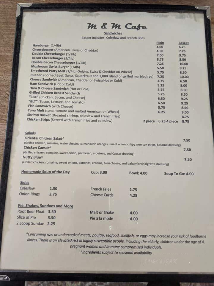 M & M Cafe - Monticello, WI menu_pic