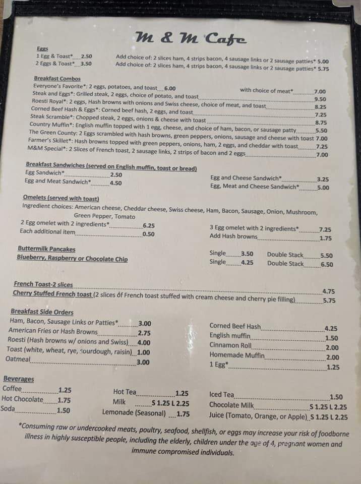 M & M Cafe - Monticello, WI menu_pic