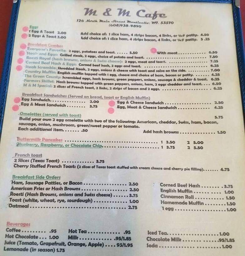 M & M Cafe - Monticello, WI menu_pic