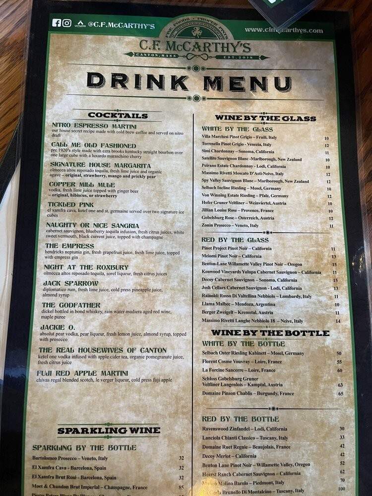 C.F. McCarthy's - Canton, MA menu_pic