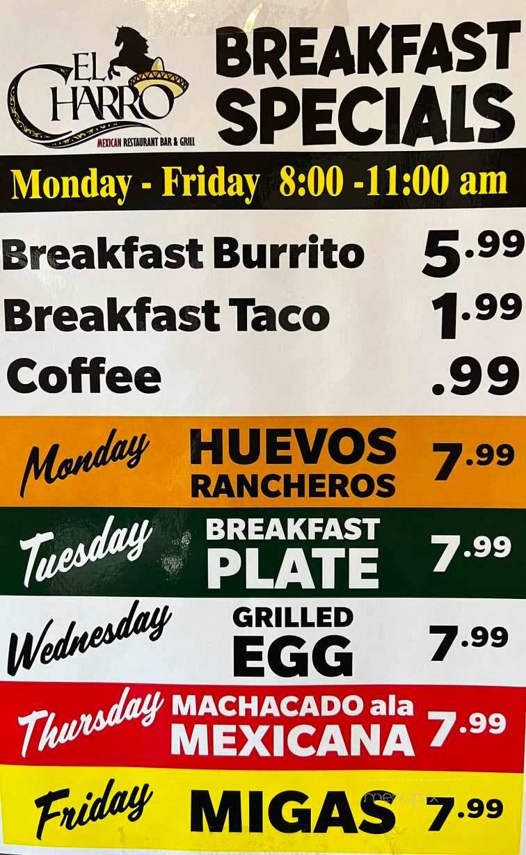 El Charro Mexican Restaurant Bar & Grill - Hillsboro, TX menu_pic