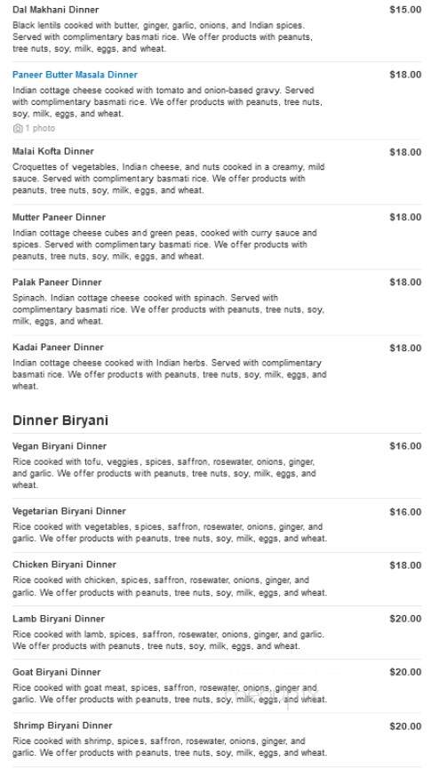 Zeera Indian Cuisine - North Palm Beach, FL menu_pic