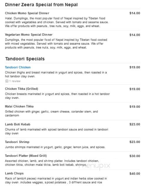 Zeera Indian Cuisine - North Palm Beach, FL menu_pic