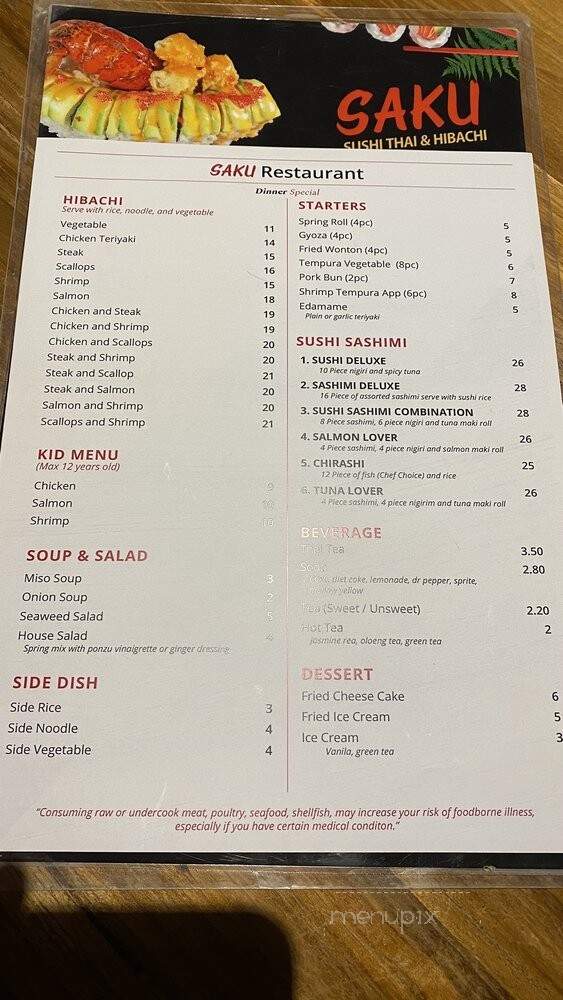 Saku Sushi Thai & Hibachi - Rocky Mount, NC menu_pic
