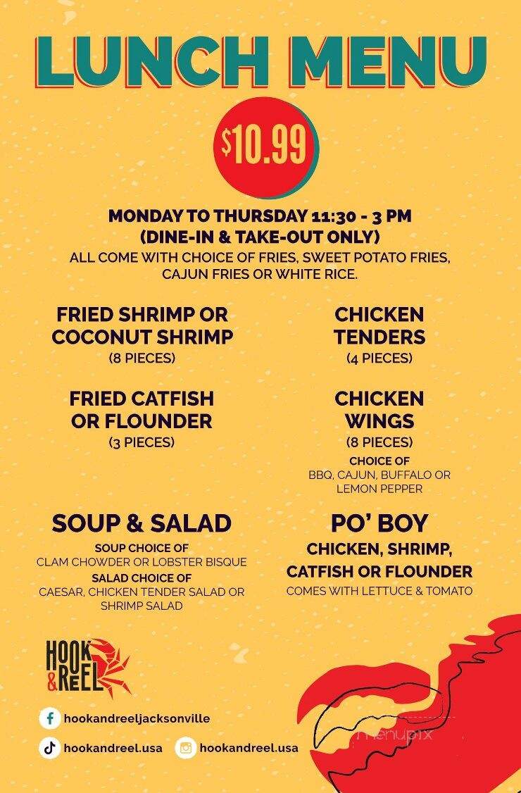 Menu of Hook & Reel Cajun Seafood & Bar in Jacksonville, NC 28546