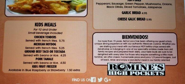 Romine's High Pockets & Restaurant - Milwaukee, WI menu_pic