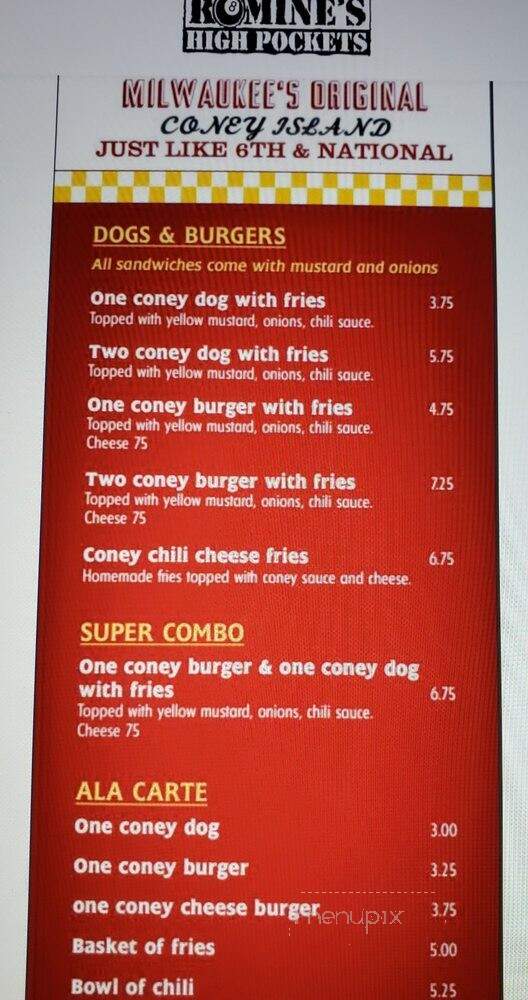 Romine's High Pockets & Restaurant - Milwaukee, WI menu_pic