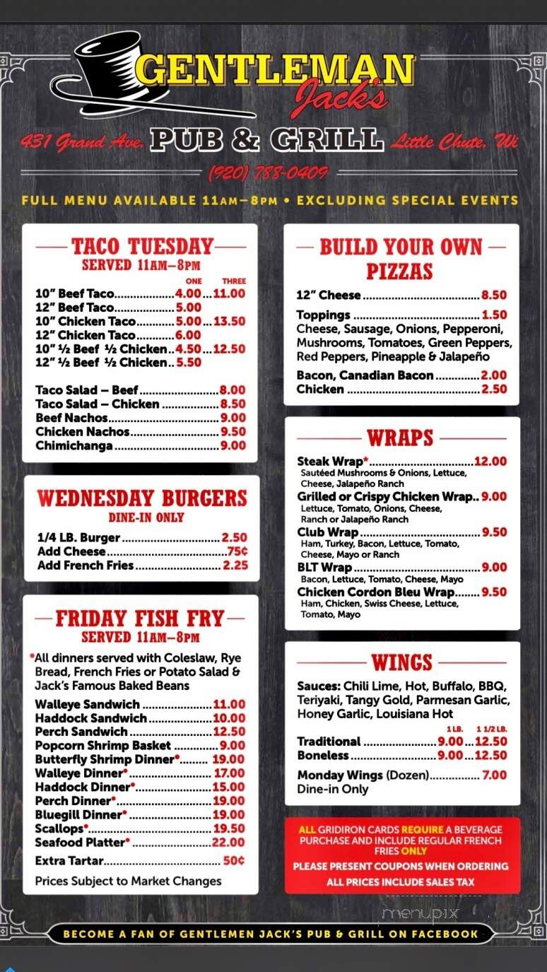 Gentleman Jack's Pub and Grill - Little Chute, WI menu_pic