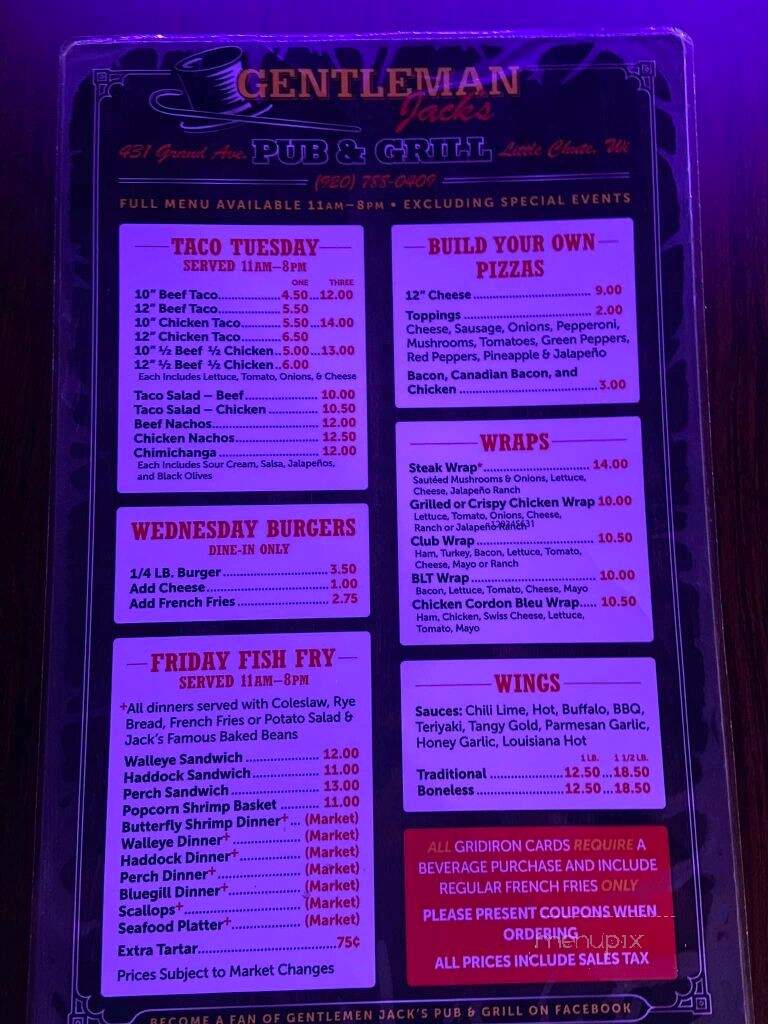 Gentleman Jack's Pub and Grill - Little Chute, WI menu_pic
