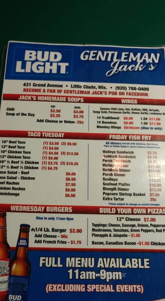 Gentleman Jack's Pub and Grill - Little Chute, WI menu_pic