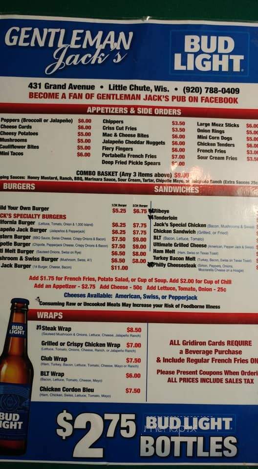 Gentleman Jack's Pub and Grill - Little Chute, WI menu_pic