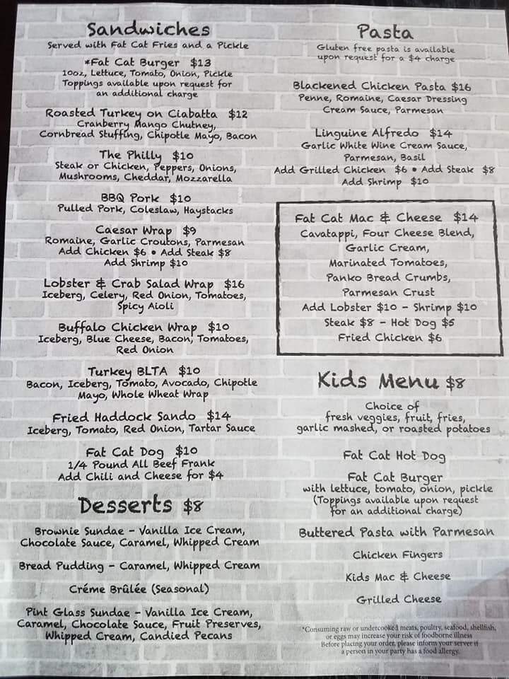 The Fat Cat - Quincy, MA menu_pic
