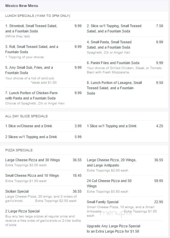 Stefano's Pizzeria & Restaurant - Mexico, NY menu_pic