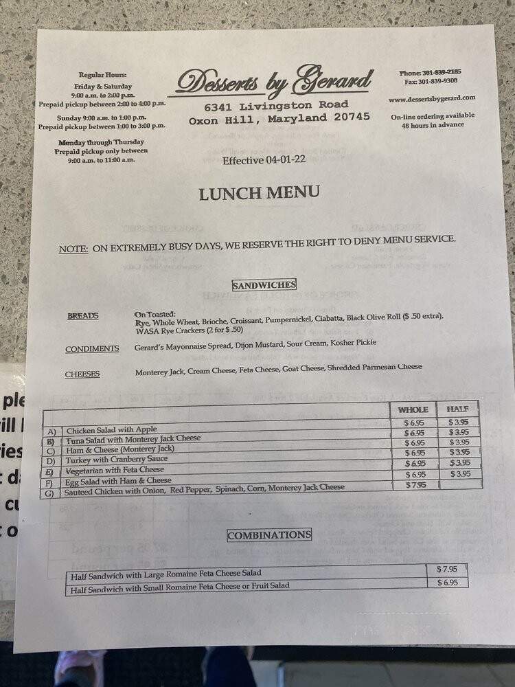 Desserts By Gerard - Oxon Hill, MD menu_pic