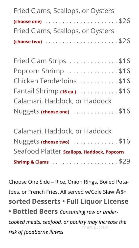 Jonathon's Seafood - Conway, NH menu_pic