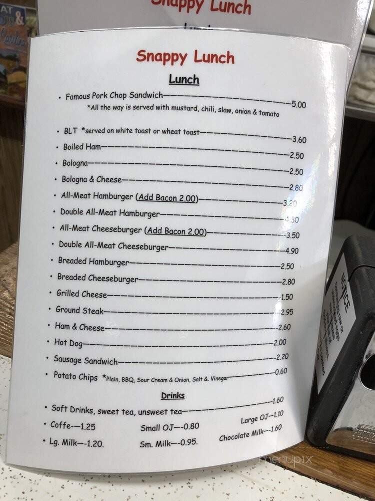 Snappy Lunch - Mount Airy, NC menu_pic