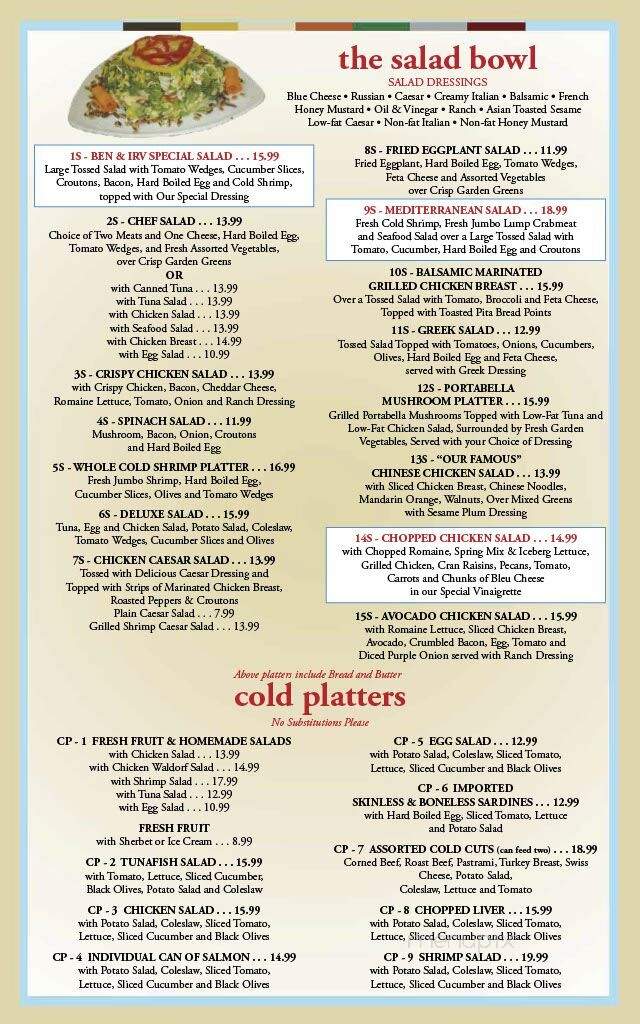 Ben & Irv Deli-Restaurant - Huntingdon Valley, PA menu_pic