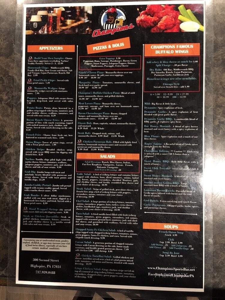 Champions - Highspire, PA menu_pic