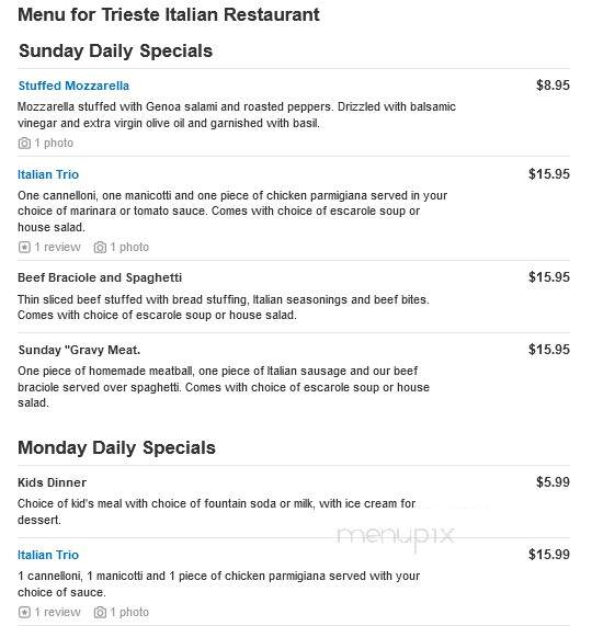 Trieste Restaurant - Prospect Park, PA menu_pic