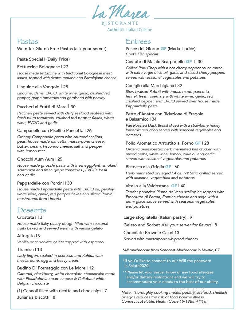 La Marea - Old Saybrook, CT menu_pic