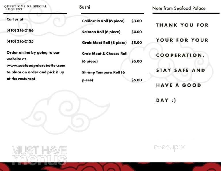 Seafood Palace Buffet - Annapolis, MD menu_pic