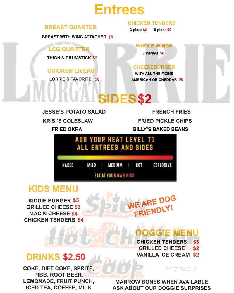 Lorrie Morgan's Spicy Hot Chicken Coop - Panama City Beach, FL menu_pic