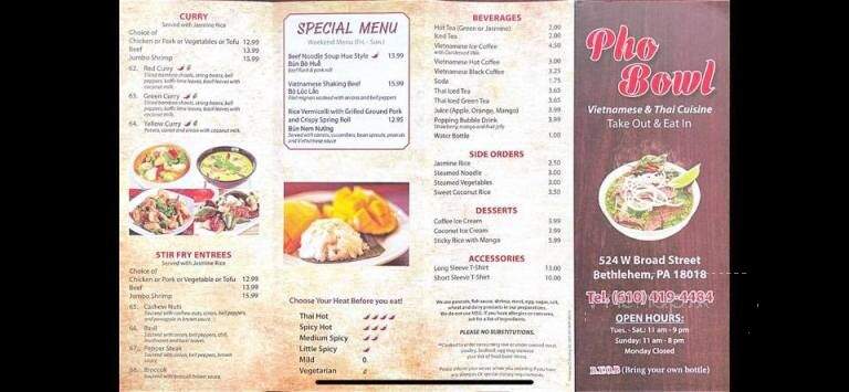 Pho Bowl - Bethlehem, PA menu_pic