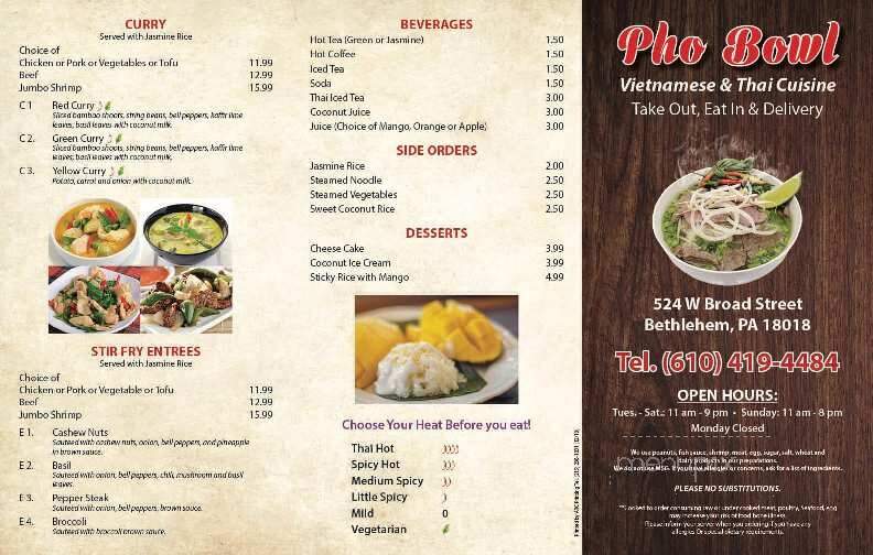Pho Bowl - Bethlehem, PA menu_pic
