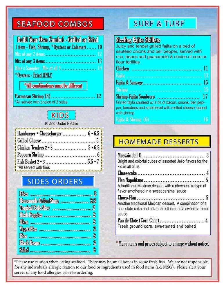 Into the Blue Restaurant - Port Isabel, TX menu_pic