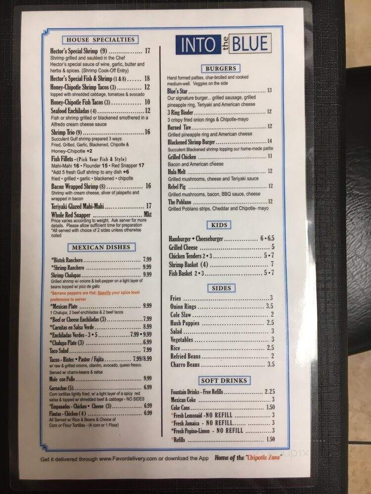 Into the Blue Restaurant - Port Isabel, TX menu_pic