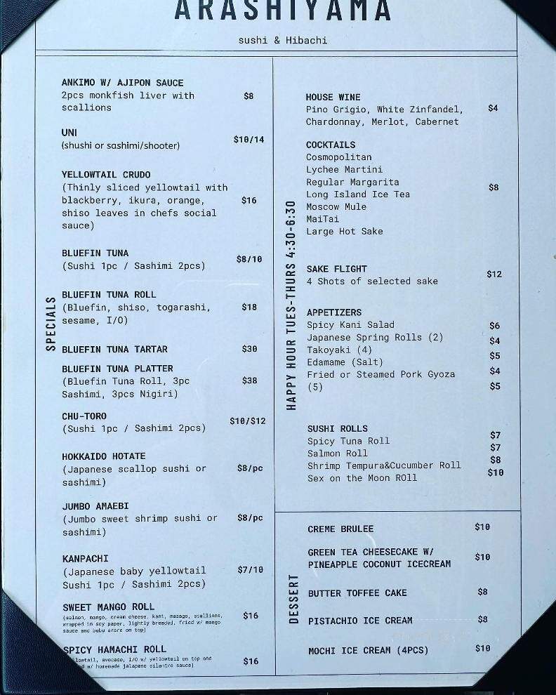 Arashi Yama Sushi & Hibachi - Gainesville, FL menu_pic