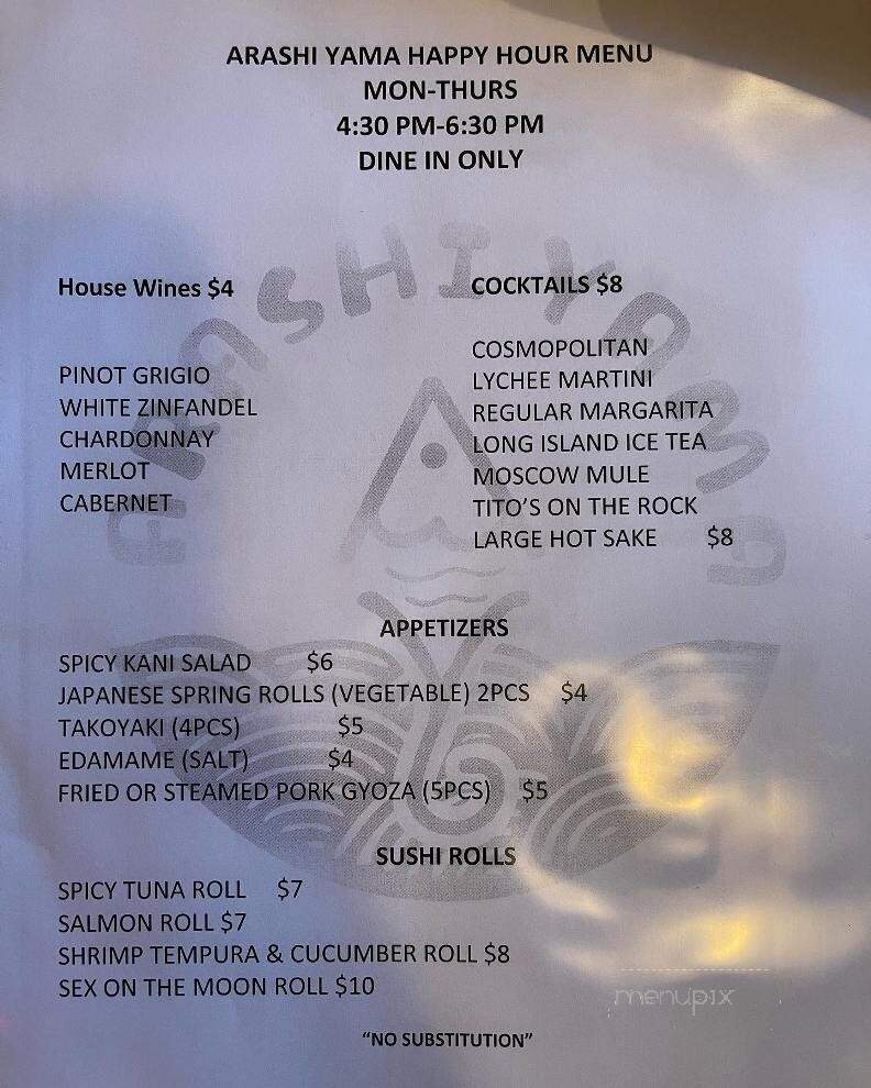 Arashi Yama Sushi & Hibachi - Gainesville, FL menu_pic